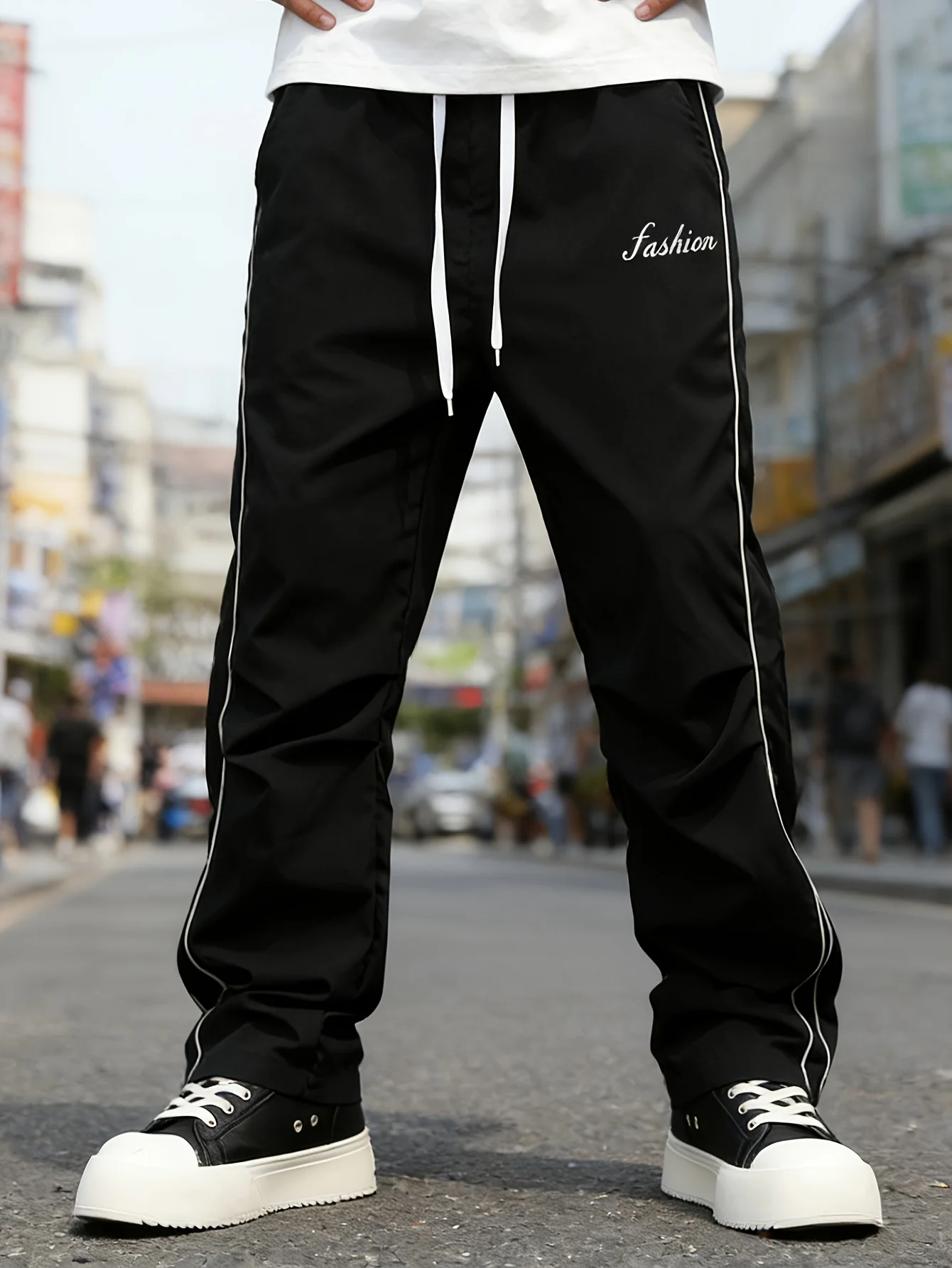 

FGKKS Men Pants Fashion Brand New Anti-pilling High Street Straight Drawstring Casual Pants Male Sportswear Black Trousers