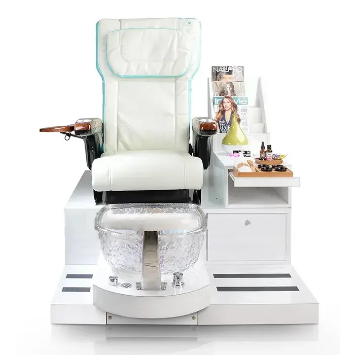 

Wholesale Modern White Leather Foot Spa Pedicure Chair Bench Station With Foot Bowl Pedicure Chair