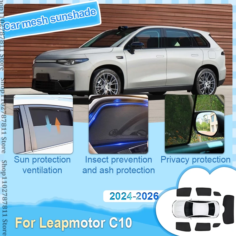 For Leapmotor C10 2024 2025 2026 Windshield Curtain Magnetic Mesh Glass Sun Visor Window Sunshade No Sag Sunshield Shade Cover
