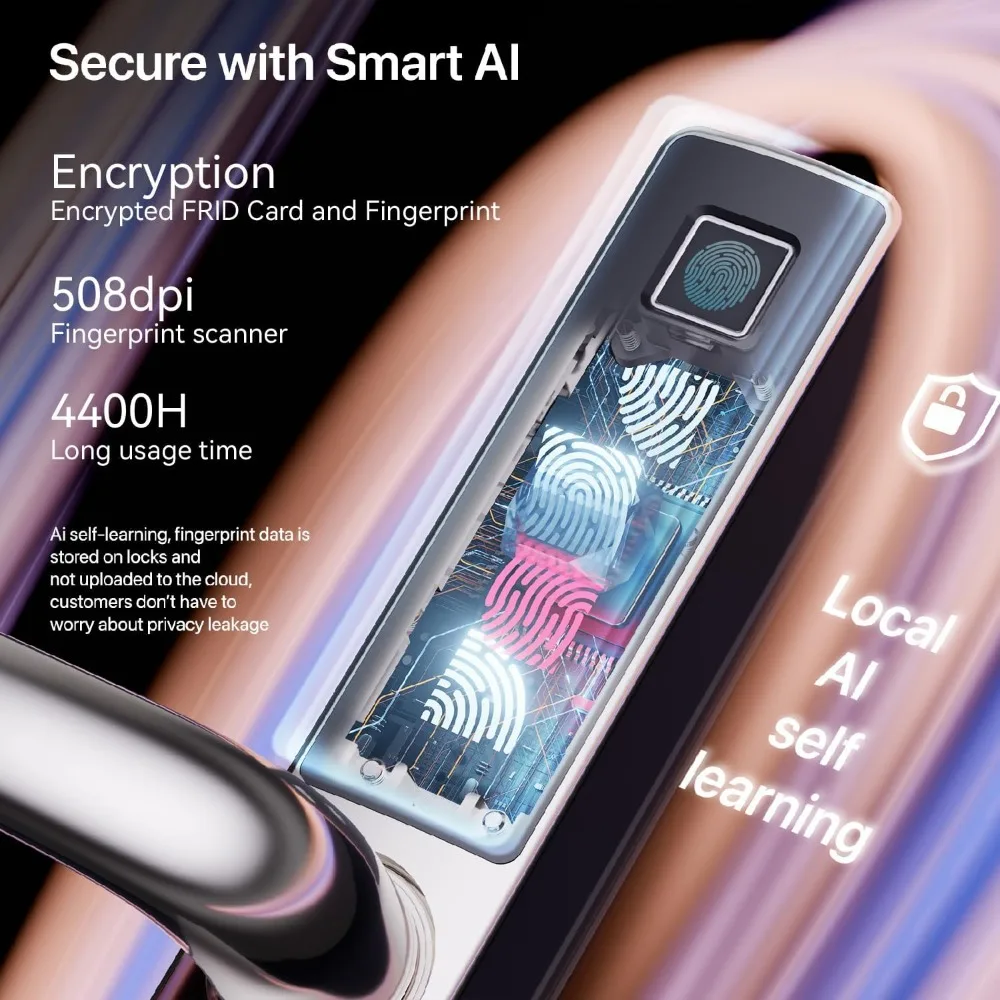 مقبض باب ذكي بدون مفتاح لأمن المنزل، والتحكم في التطبيقات، وبطاقة المفاتيح، وقفل/فتح عن بعد (كروم ساتان) #6