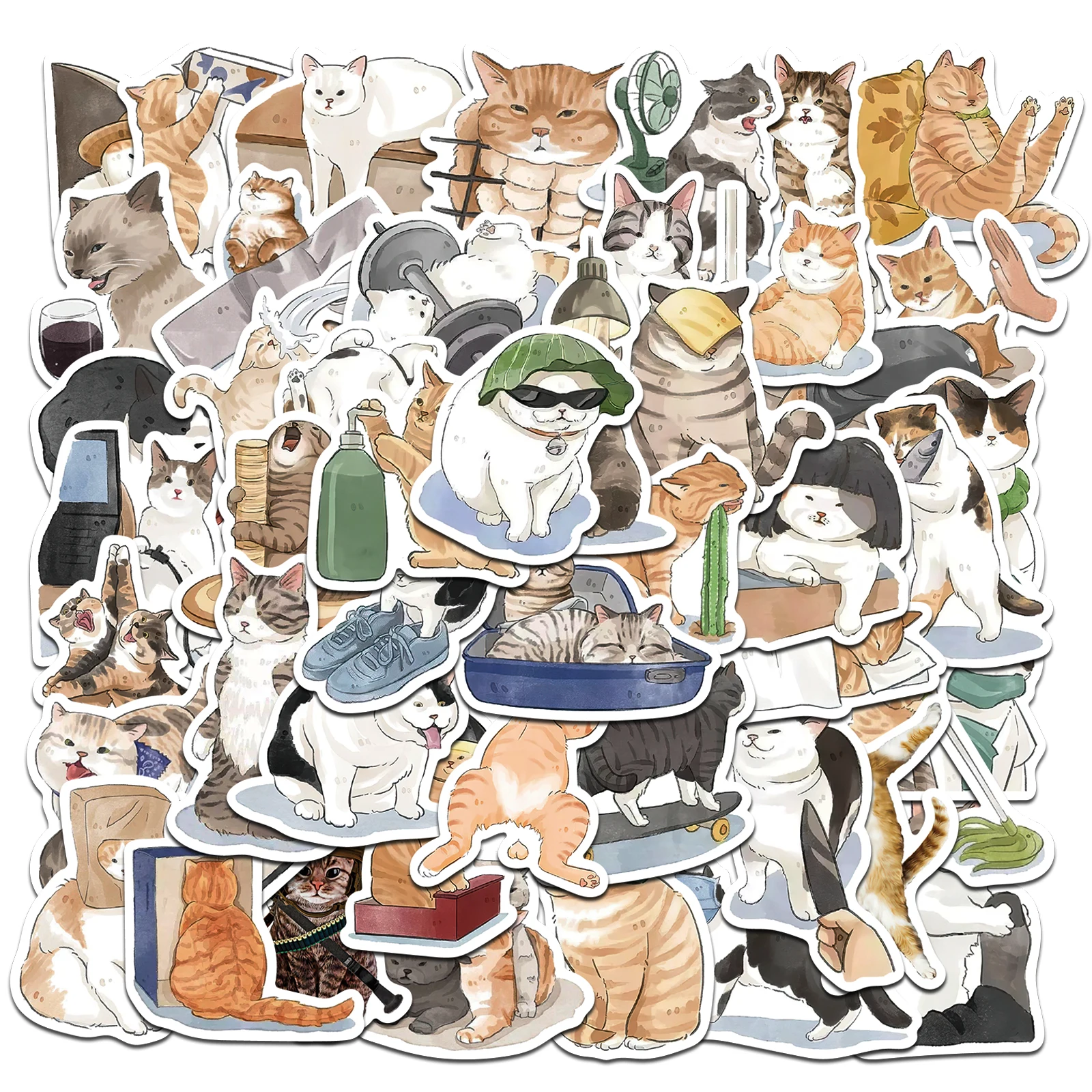 53pcs  Cute Cats Animal Graffiti Stickers Cartoon Decals Kids Toy DIY Diary Suitcase Scrapbook Phone Laptop Bike Sticker