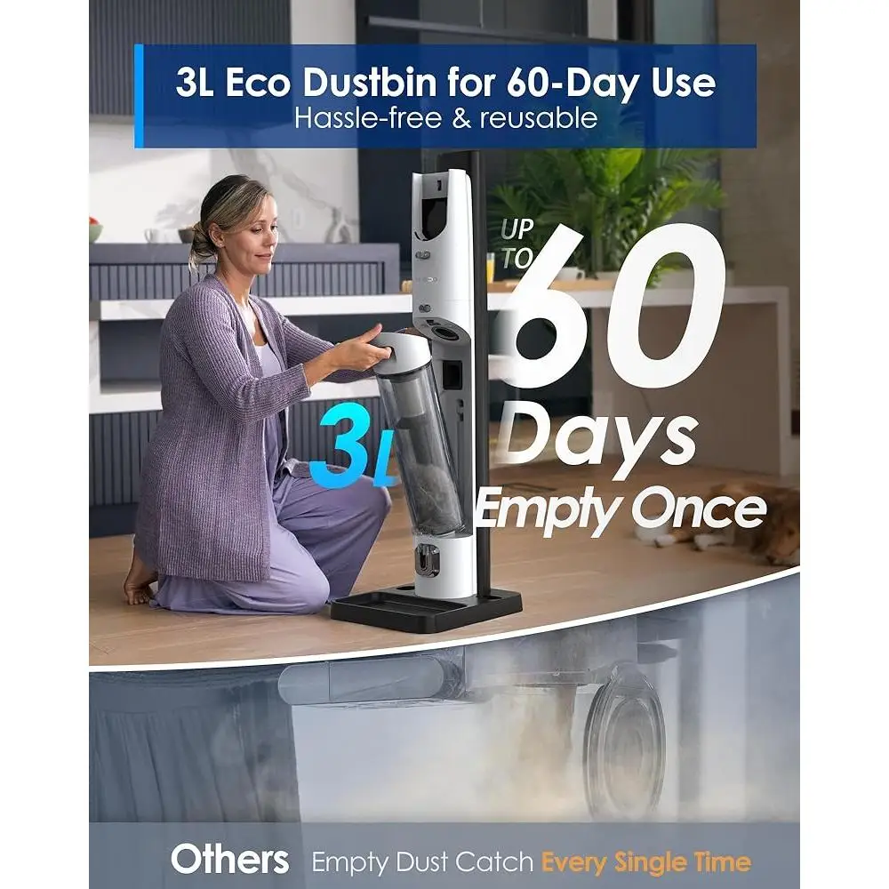 เครื่องดูดฝุ่นไร้สาย 4in1 สมาร์ทสติ๊กพร้อมฐานกันฝุ่นอัตโนมัติทําความสะอาดตัวเอง 60 วัน ไม่ยุ่งยาก ใช้แรงดูดน้ําหนักเบา