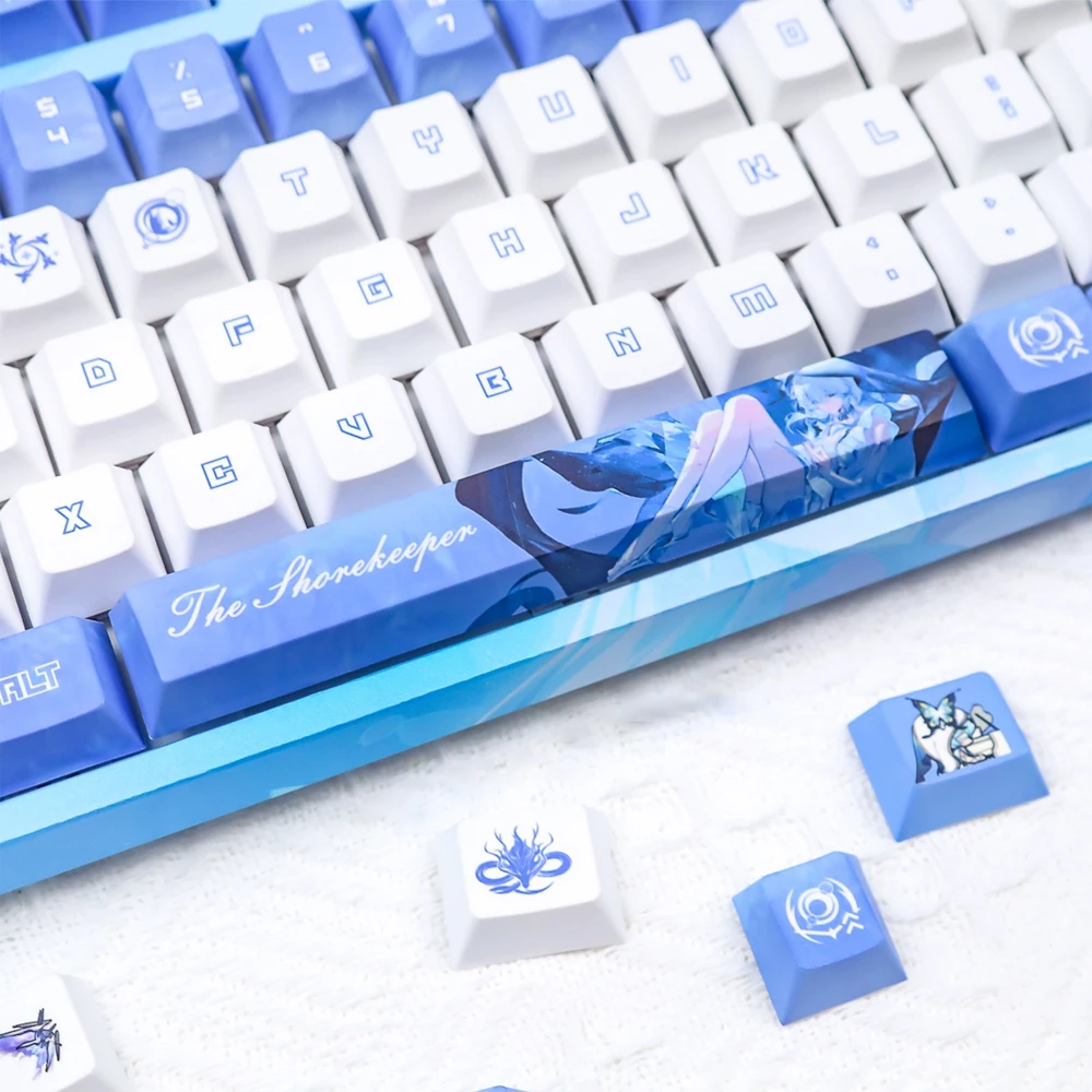 Wuther gelombang Shorekeeper Keycap PBT pewarna sublimasi Cherry Keycaps kartun Anime Game Camellya kunci untuk ANSI 104 108