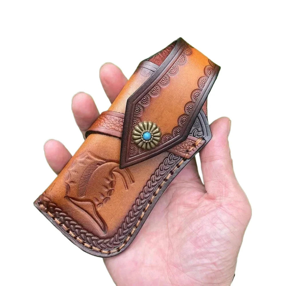 15cm Cowhide Material Folding Blade Knife Leather Case Universal Knife Sheath Holster Outdoor Camping Tools Accessories Supplies