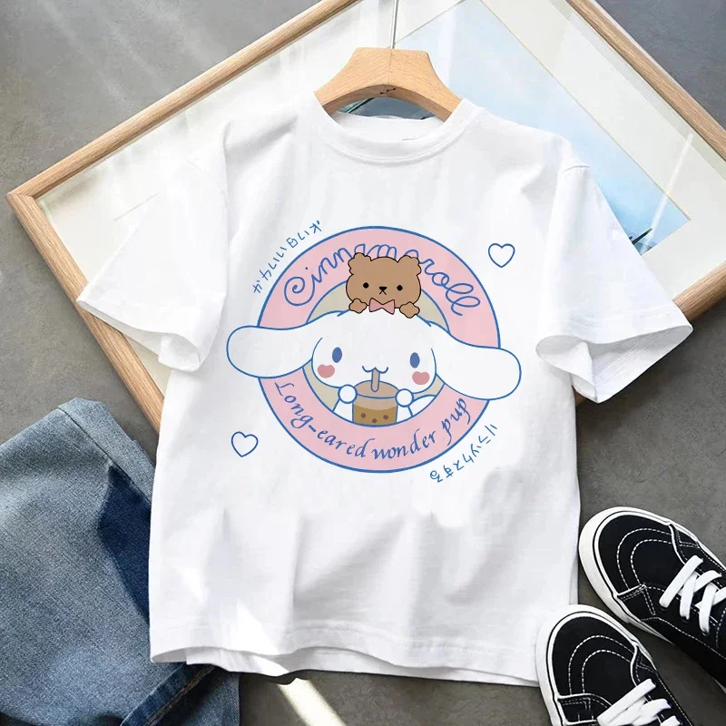 

Casual Tshirt Cinnamoroll Children's T-shirt Kawaii T Shirt Sanrio Anime Cartoon Children Clothes Y2k Tee Shirt Kid Girl Boy Top