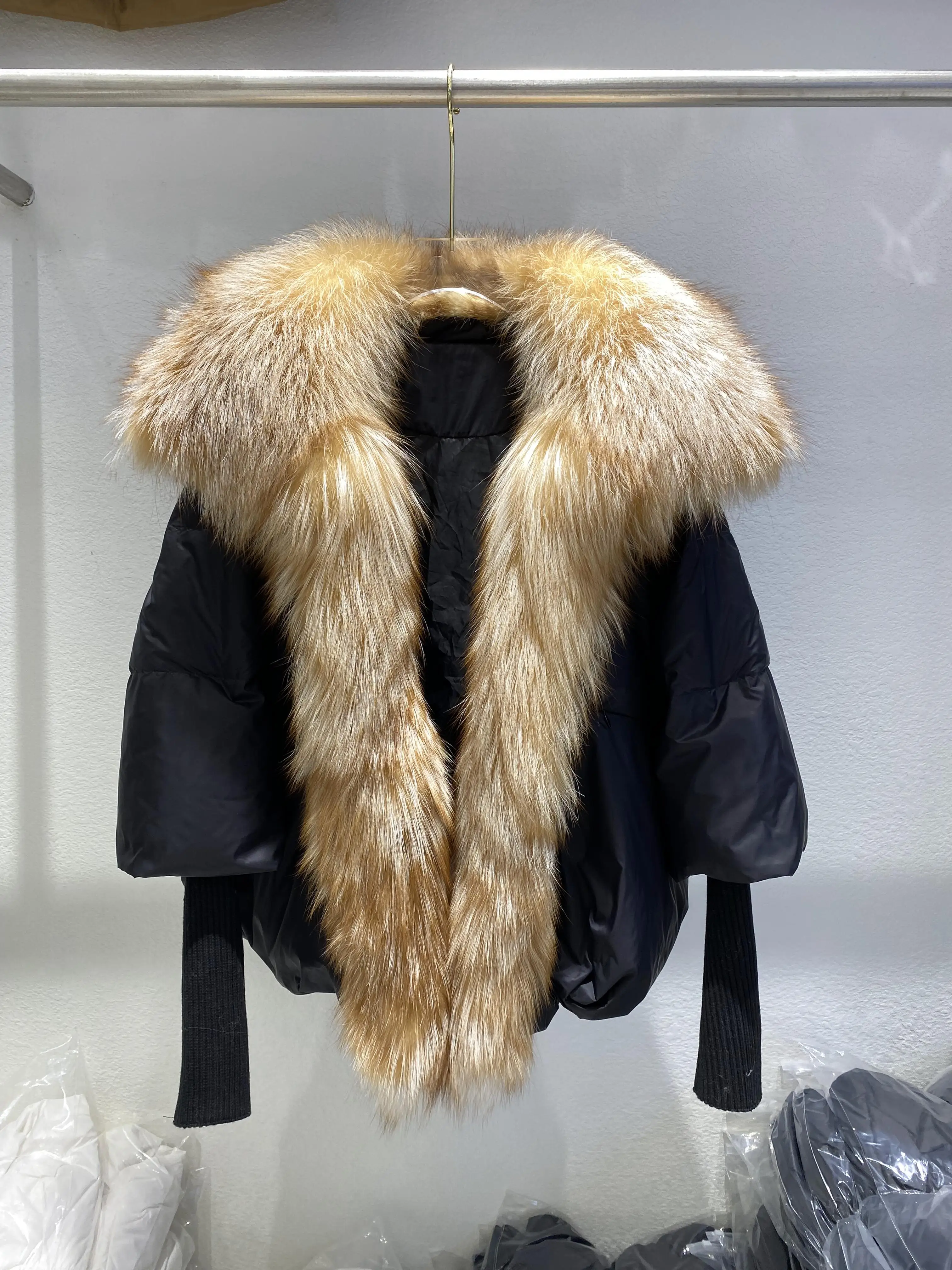 Janveny Large Real Silver Fox Fur Collar 2026 White Duck Down Jacket Women Winter Luxury Puffer Coat Oversize Feather Outwear