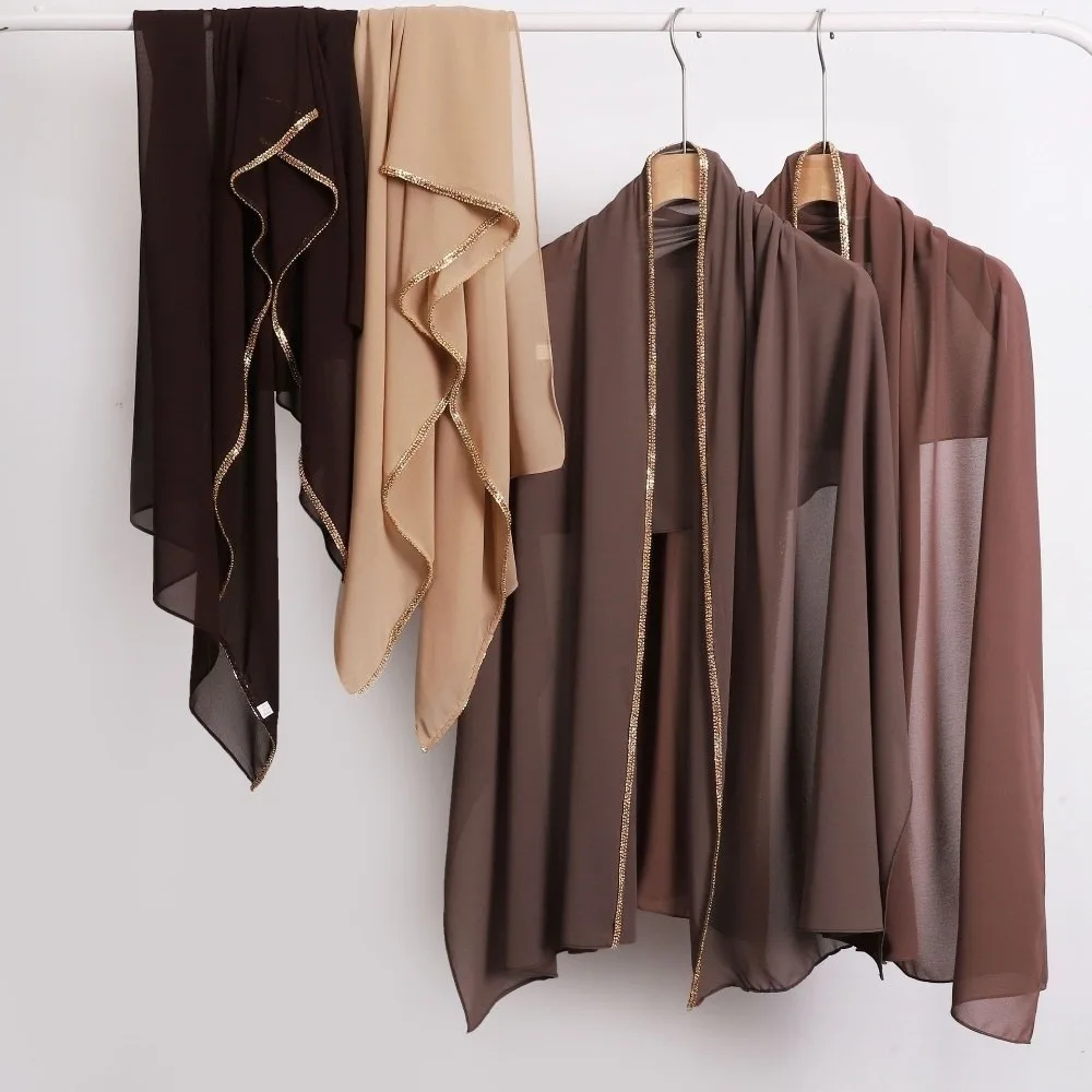 

Versatile Elegant Silk Scarf Shining Diamond Border Design Sunscreen Shawl Breathable Long Ramadan Headscarf Women Headwear