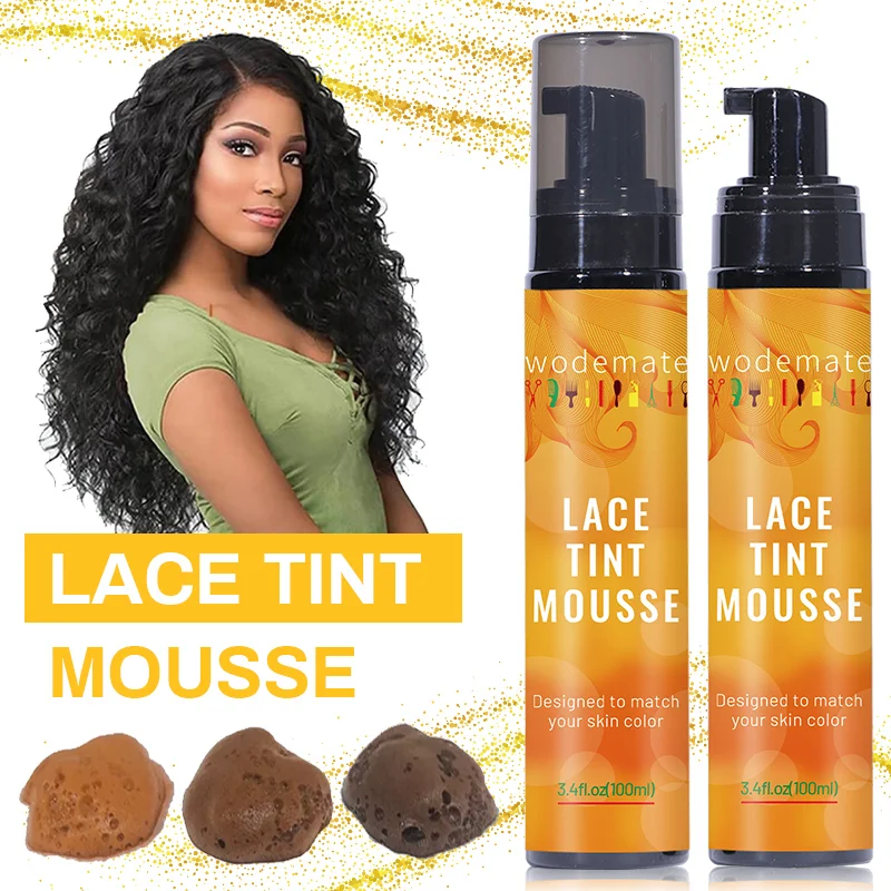 Spray Teinté pour Perruques, Gel de Contrôle des Bords, Crème Coiffante, Anti-Frisottis, Mousse Marron Foncé + Bâton d'Avertissement