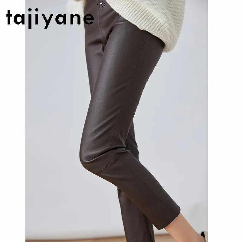 TAJIYANE Genuine Stretch Sheepskin Pants of Women Elastic Waist Casual Trousers Skinny Pants Leather Pants Woman Pantalon 2026