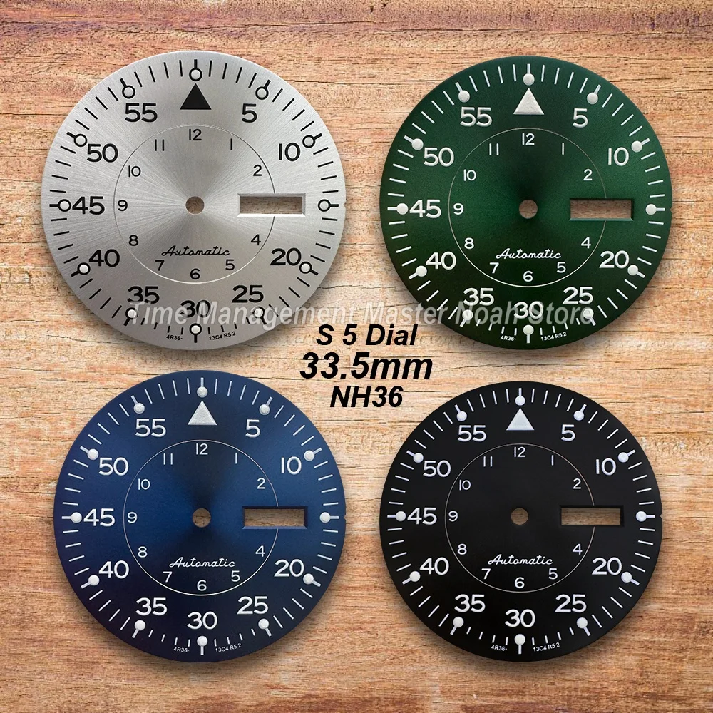 

33.5mm S 5 Logo High Quality Sunray Dial Fit NH36/4R36 Movement Green Luminous Watch Modification Accessories