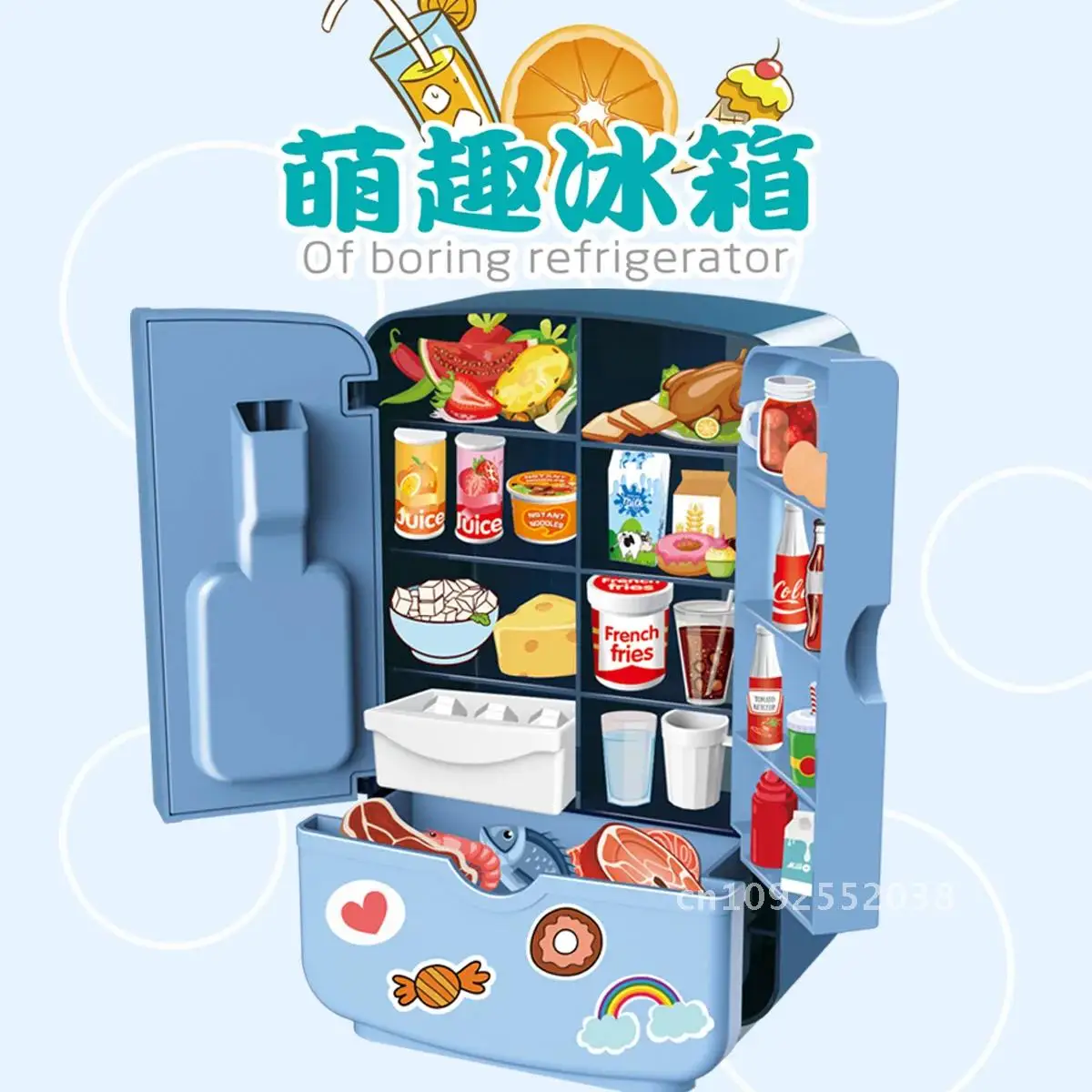 Children's birthday refrigerator, double door, large size, imitation girls kitchen, set, for boys and food gift toy