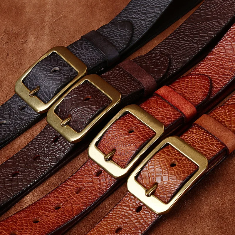 3.8CM Pure Cowhide High Quality Genuine Leather Belts for Men Brand Strap Male Brass Buckle Fancy Vintage Jeans Cowboy Cintos