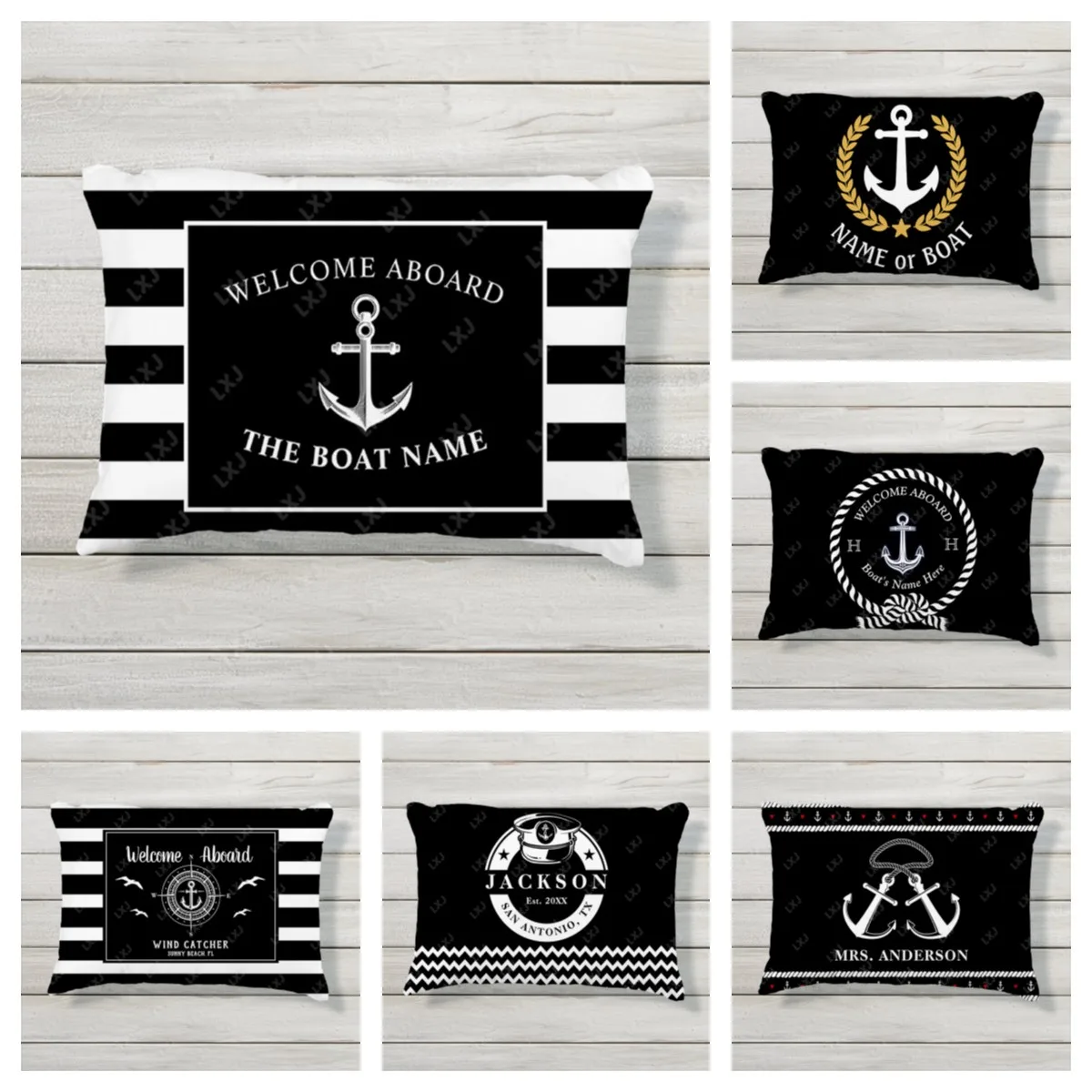 Custom Rectangular Cushion Cover Nautical Anchor Design Personalized Ship Name Decoration Pillow Cover For Sofa Bed 40X60 50X70