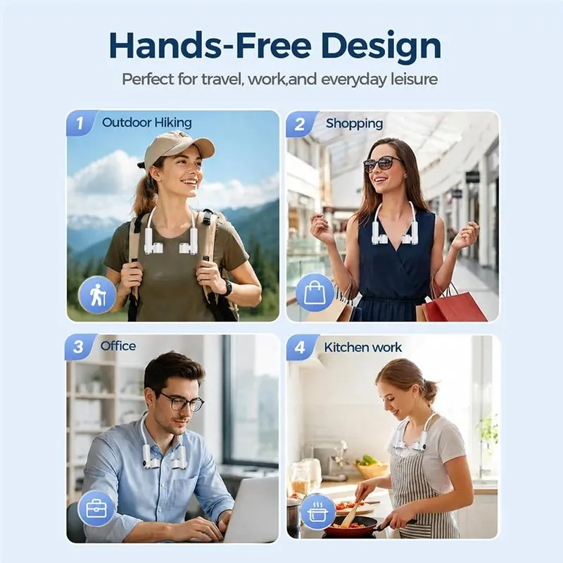 B51CNEW! 4000Mah USB Rechargeable Bladeless Fan Portable Neck Fan Hands-Free Personal Wearable Fan 5 Speeds Strong Airflow
