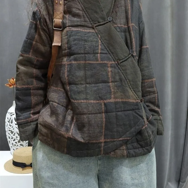 Women's Winter Top Coat Cotton Coat Slanted Collar Brand Retro Simple Comfortable Loose Casual Design Fashion Niche Versatile