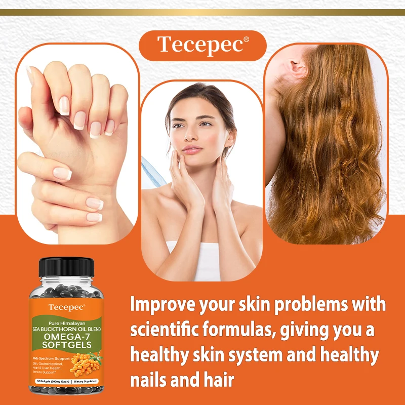 

Sea Buckthorn Oil Capsules 1000mg Omega-7, Supports Skin, Hair, Immune, Cardiovascular, Digestive & Liver Health, 120 Softgels