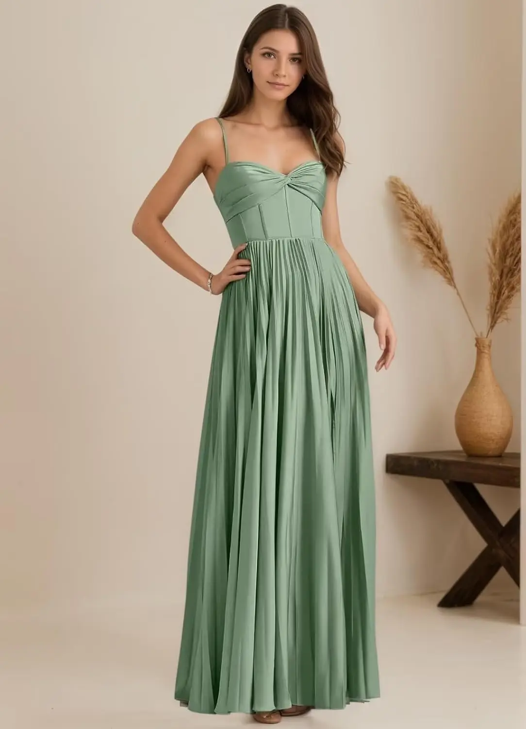 Una línea de vestidos de dama de honor de satén para mujer con abertura larga una línea plisada vestido de invitados de boda vestido de cóctel formal vestido formal