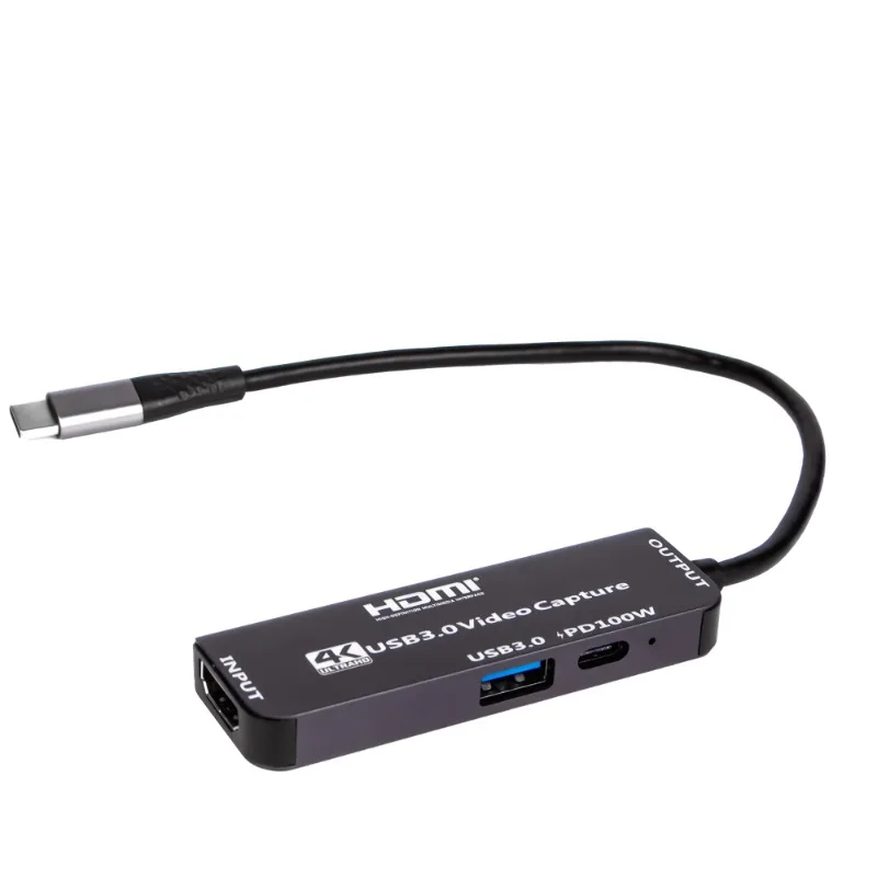 PD100W Type-C to Type-C Video Capture Card USB3.0 5Gbps Transmission 4K@30Hz Video Grabber Aluminum Alloy for OBS PS5 DSLR Live