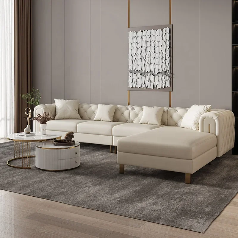 Pink Modern Corner L-Shaped Sofa Chesterfield Sectional Sofa Living Room Sofas