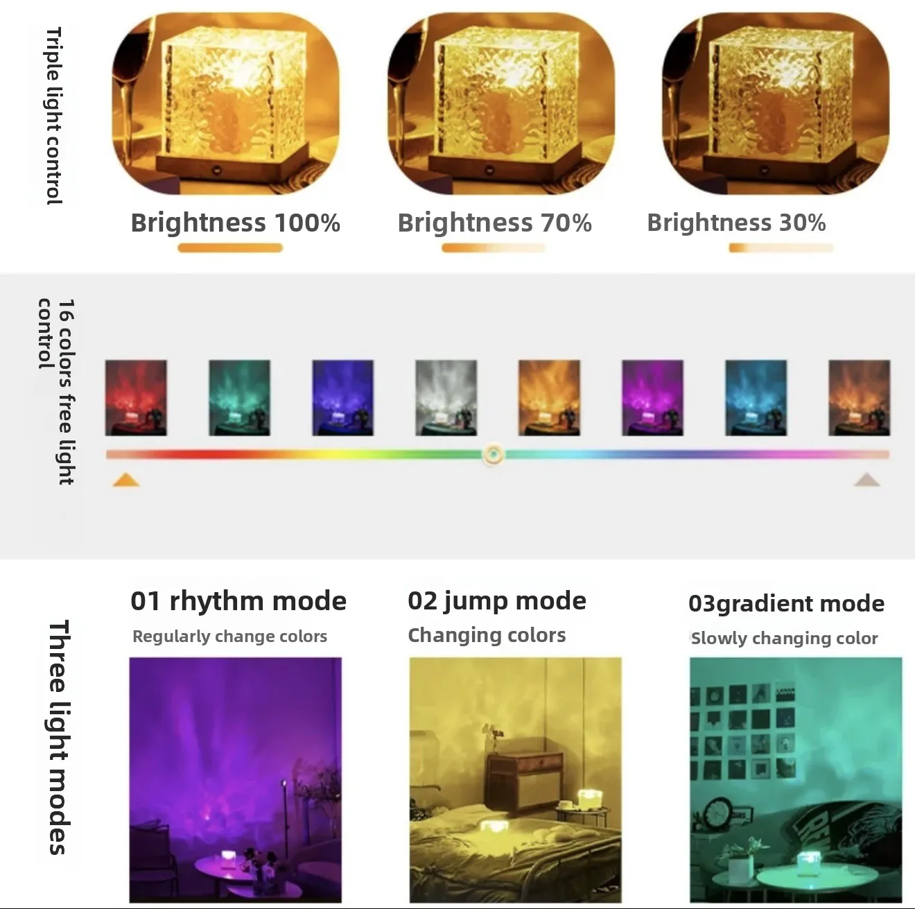 Ambient light, water pattern light, live broadcast, bedroom bedside flame, romantic light, dynamic square desk lamp