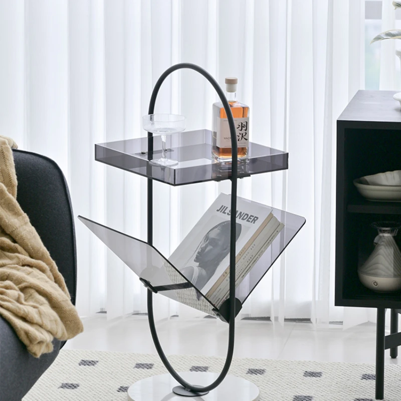 

McFan acrylic sofa side table storage magazine shelves, small apartment mini simple coffee table, home light luxury