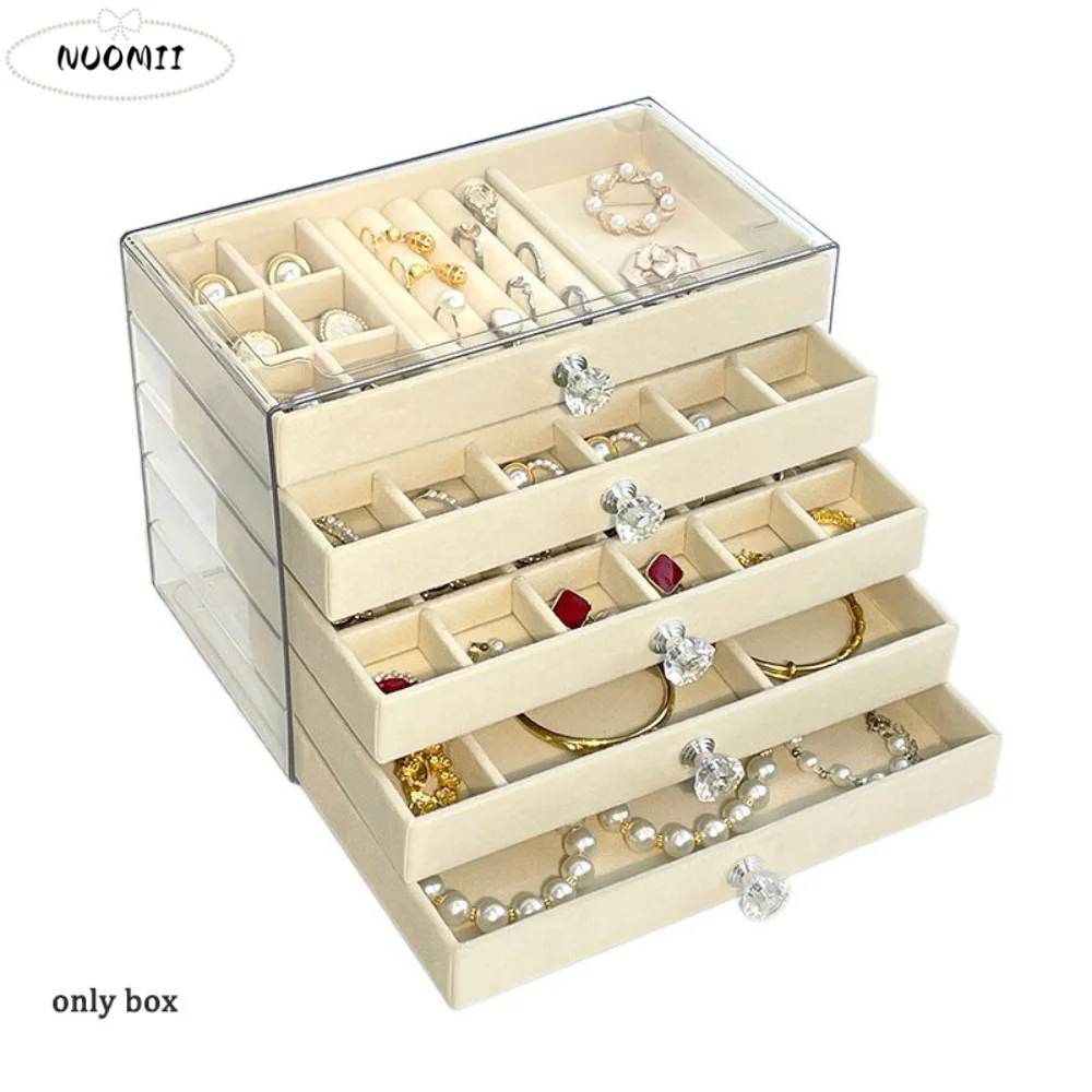 

Large Capacity Velvet Jewelry Box Earrings Necklaces Rings Bracelets Drawer Storage Holder Transparent Multi-layer