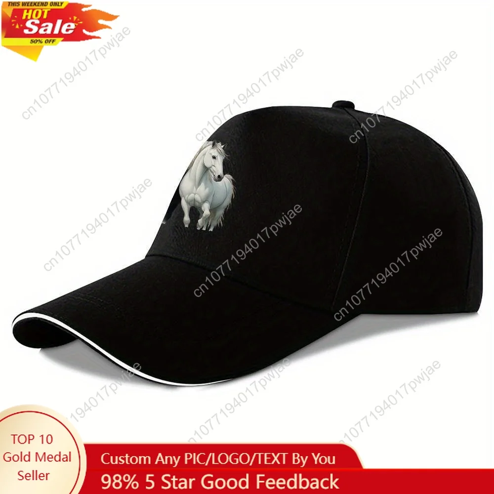 

1pc Black and White Horse Design Baseball Cap - Adjustable, Lightweight Polyester, Perfect for Running, Fitness, Outdoor Sports