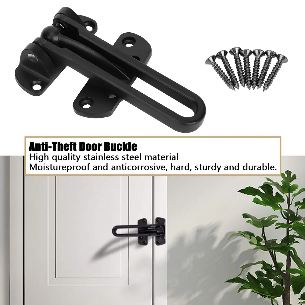 Sturdy Zinc Alloy Swing Bar Door Lock Matte Black Easy Install Door Security Latch Anti-Theft Door Guard Hotel