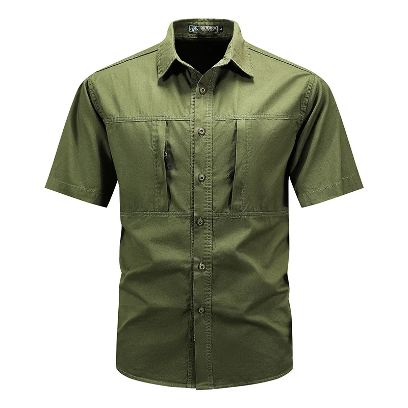 

New Summer Men Short Sleeve Multi Pockets Tooling Shirts Male Military Stytle Cargo Shirts Quality Men Cotton Casual Shirts 5XL