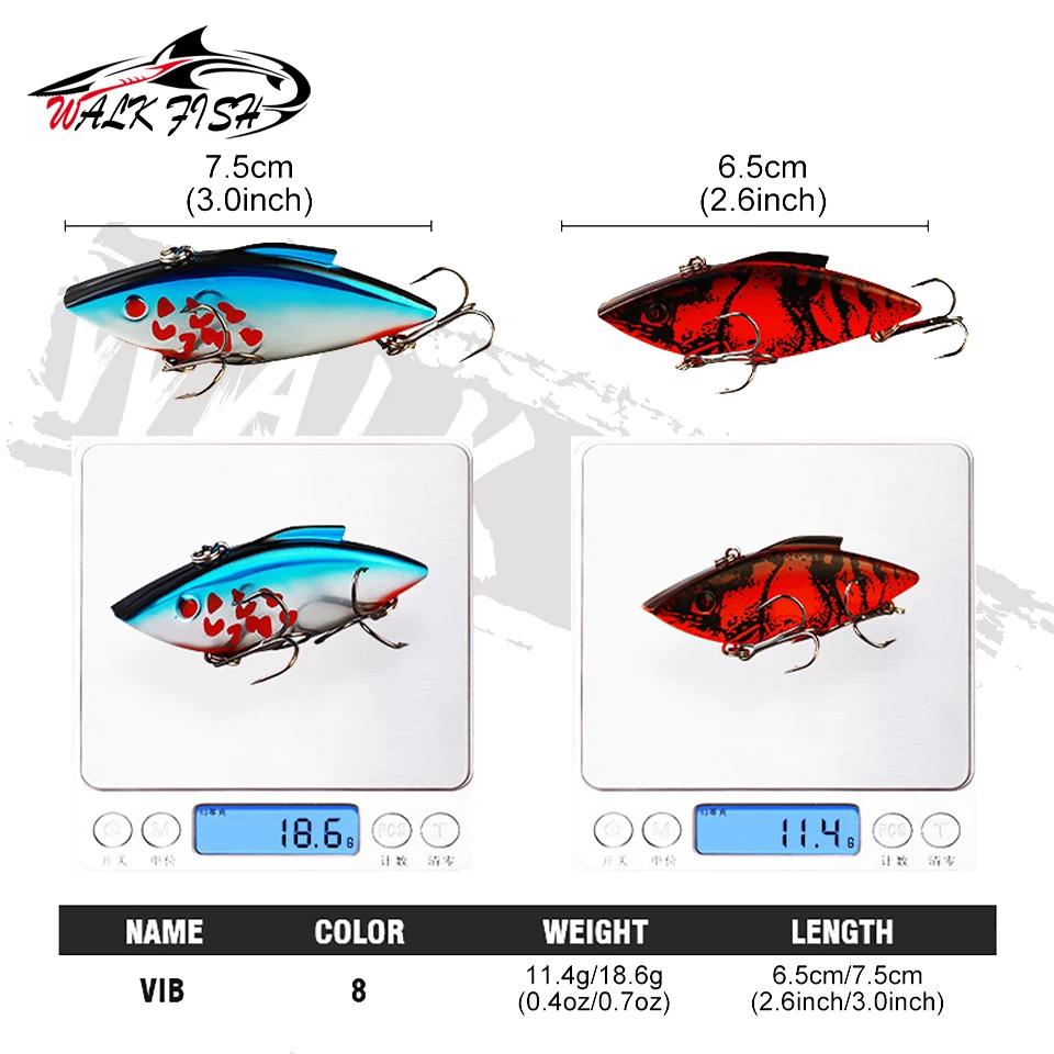WALK FISH 1PCS VIB Fishing Lure Bionic Hard Bait Artificial Sinking Treble Hook Lifelike Crankbait Bass Pike Saltwater Freshwate