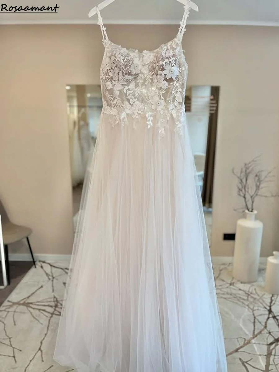 

Свадебные платья на тонких бретельках с аппликацией, трапециевидное кружевное свадебное платье со шлейфом, свадебное платье на заказ с открытой спиной, платья de novia