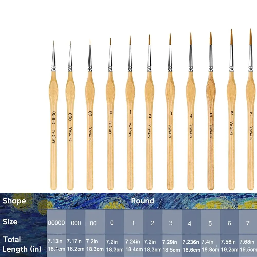 11/22pcs Premium Miniature Detail Paint Brush Set With Natural Wood Triangle Rod For Watercolor Oil Craft Models Line Draw Great