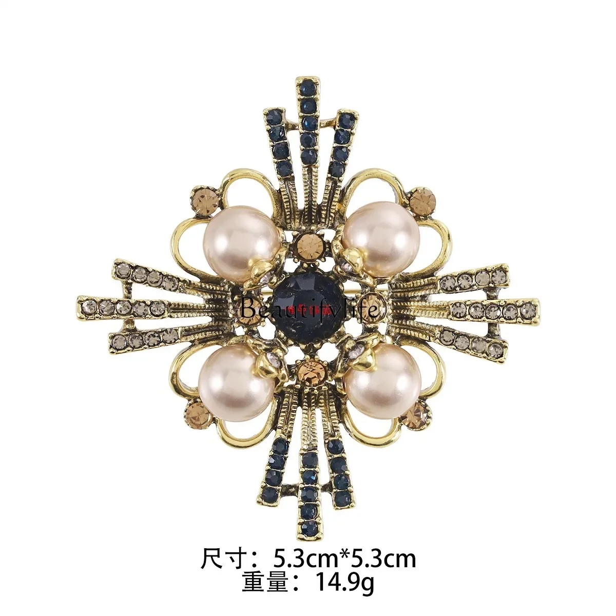 

Retro personalized alloy inlaid rhinestone imitation pearl autumn and winter coat accessories women's decorations