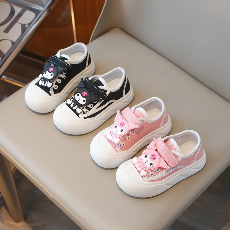 

Diseny Kids'Casual Shoes Kuromi Canvas Autumn Shoes For Girls Anti-slip Soft Thick Bottom Pink Black Shoes Size 26-37