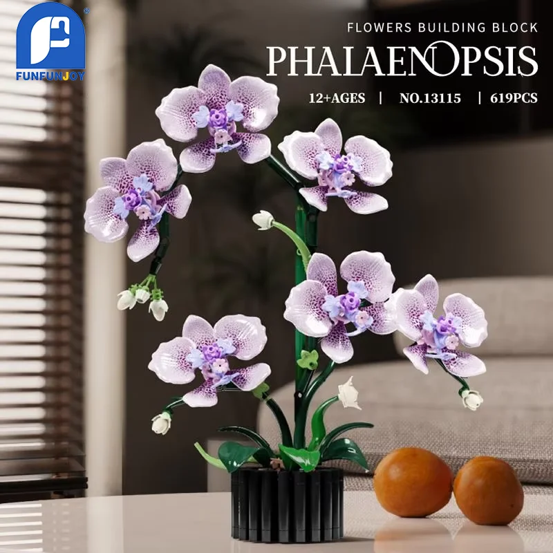 619PCS Flower Building Block Set Phalaenopsis Flower Toy Assembly Bricks Desktop Decoration Enternal Flower Children Gift