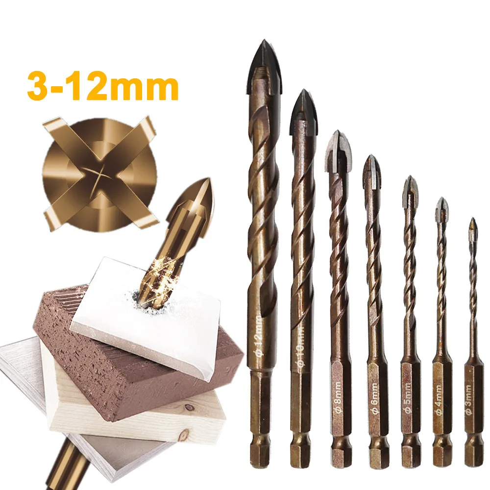 3-12mm Cross Hex Tile Drill Bits Set for Glass Ceramic Concrete Hole Opener Brick Hard Alloy Triangle Bit Tool Kit