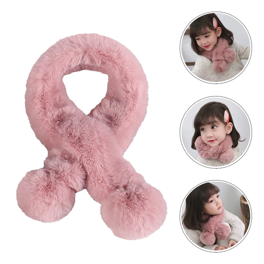 

Boys Girls Winter Scarfs Thick Plush Cross Children's Scarf Baby Bib Cute Cartoon Faux Fur Neck Shawl Thicken Wrap Scarf