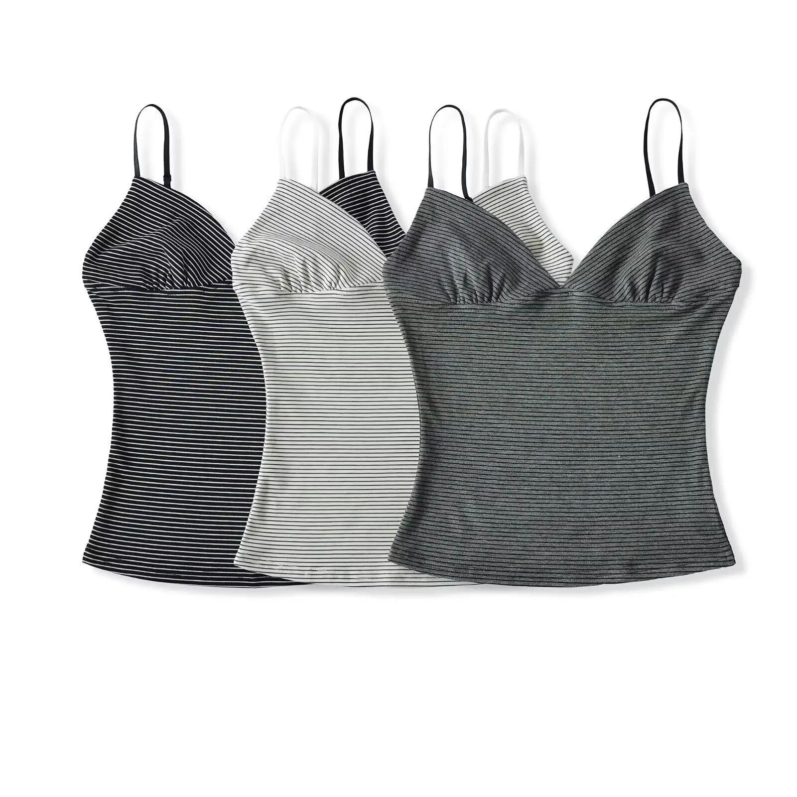 Women Grey Striped Camisole Y2K Gyaru Off Shoulder Sleeveless Cropped Top Vintage Elegant V-neck Tank Top for Women Summer 2026