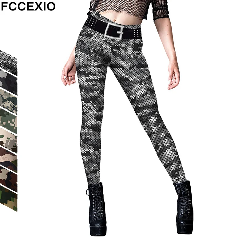 

FCCEXIO Hunting Camouflage Print Women Leggings Sexy Punk Legging High Waist Elastic Trousers Fitness Workout Party Tights Pant