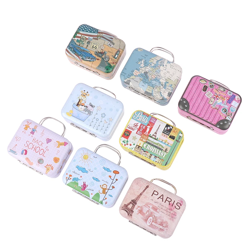 1 Pc Retro Storage Tin Mini Box Rectangular Suitcase Small Packaging Organizer Wedding Candy Boxes