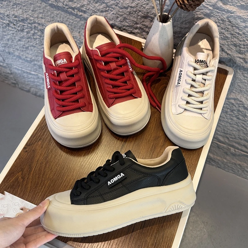 

AIYUQI 2026New Women's Flat Sneakers Anti-slip Lace-up Thick-soled Casual Shoes Women shoe Plus Size Comfortable Loafers female