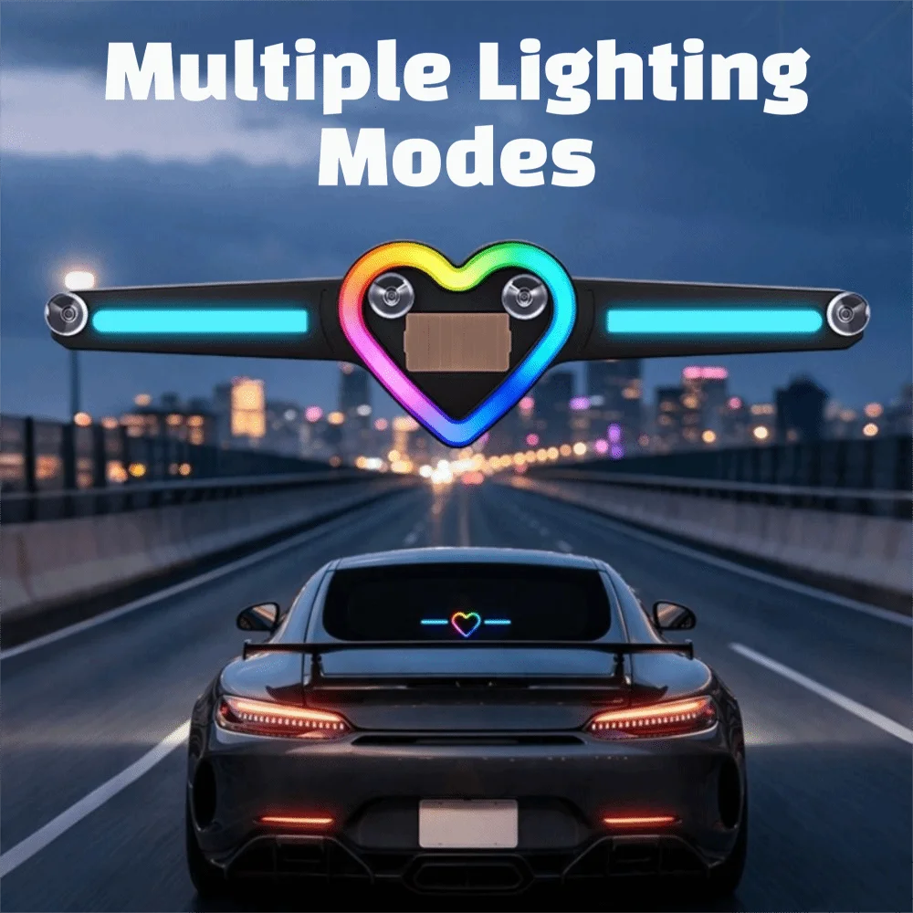 Solar Powered Car Atmosphere Light No Wiring Multi Modes Car Warning Light Heart Shaped Blue Ambient Light Solar Car Light