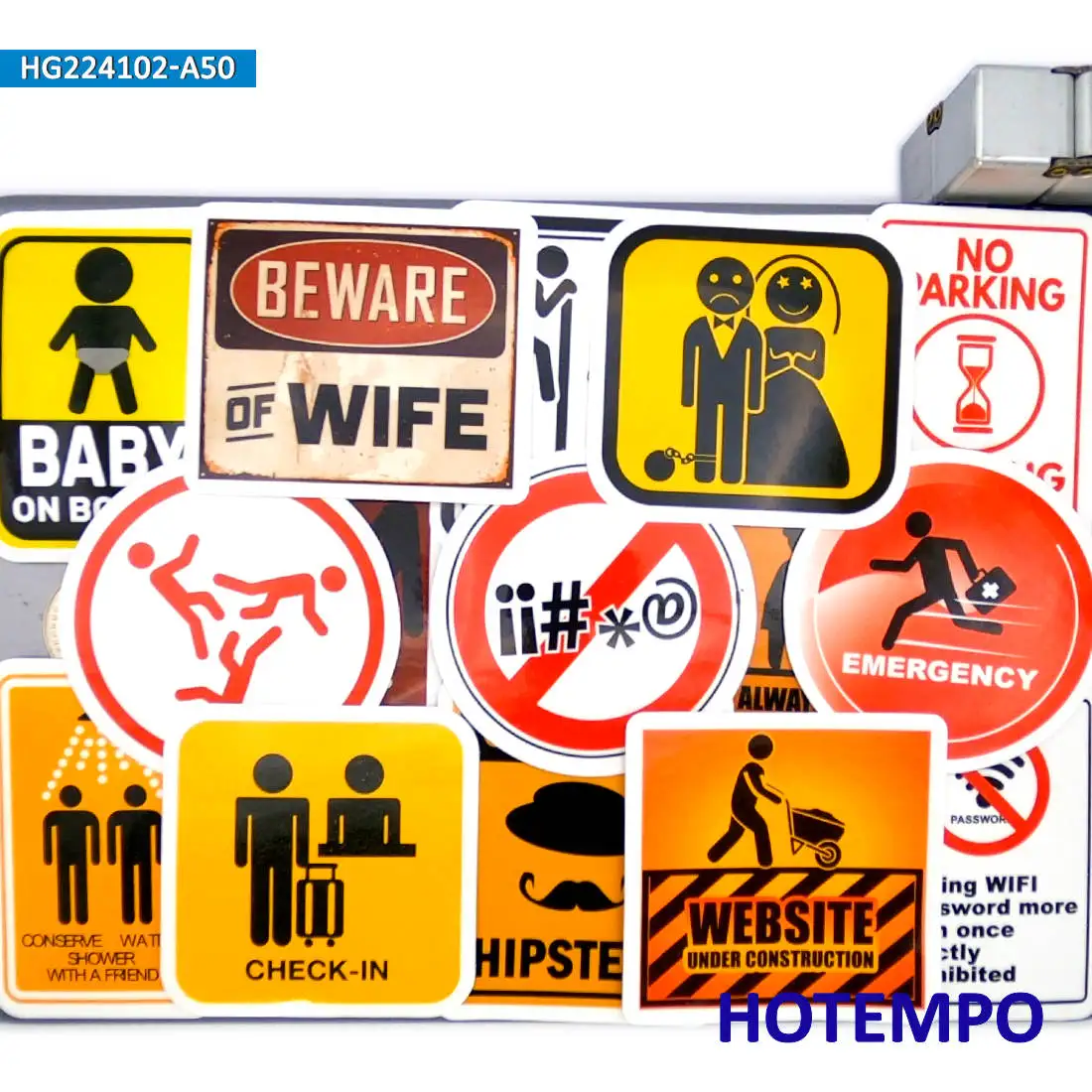 50Pieces Funny Warning Signs Spoof Slogan Waterproof Stickers for Luggage Guitar Helmet Phone Laptop Bike Motorcycle Car Sticker