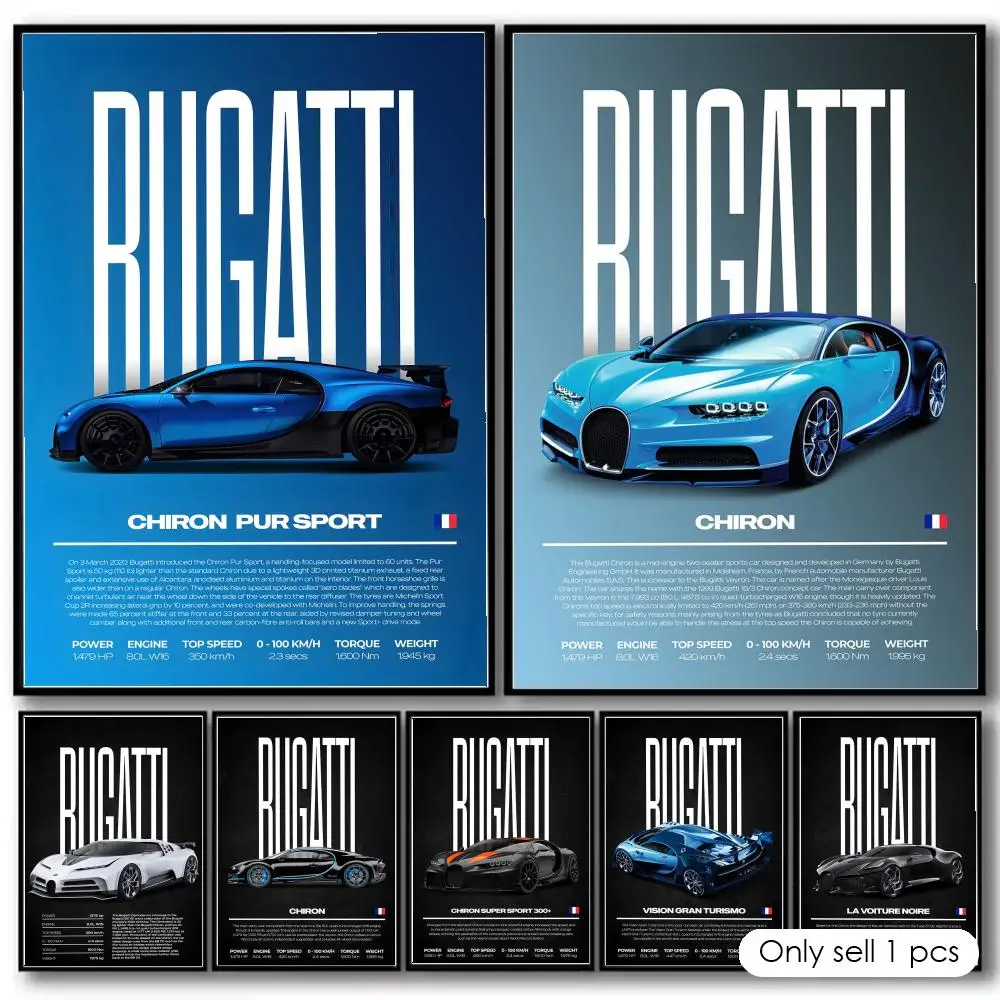 Black Background B-BugattiS Poster Decorative Wall Art Stickers Mural Photo Print for Home Living Room Hallway Decor