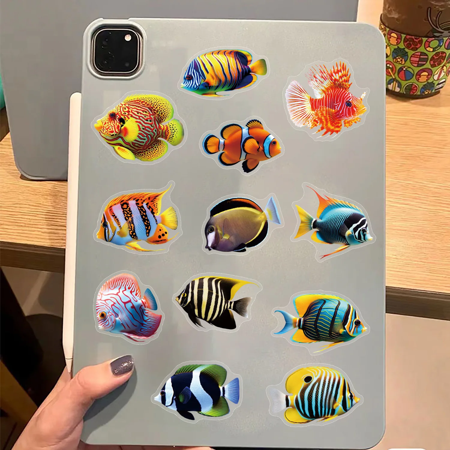 50PCS Transparent Sea Fish Stickers Material Decorative Mobile Phone Case Luggage Water Cup iPad Waterproof Stickers Kids Toy