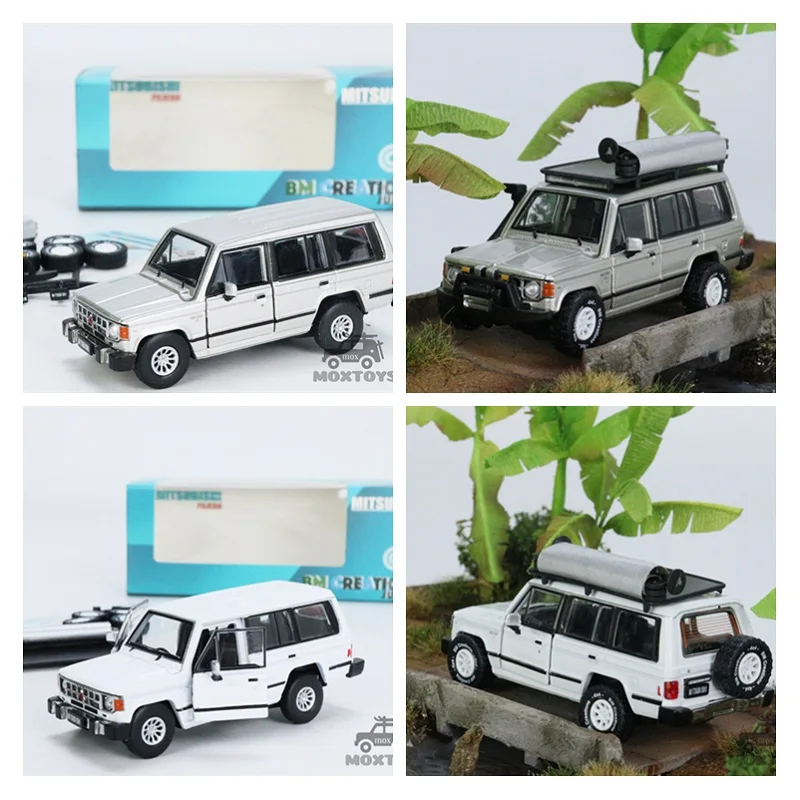 

BM Creations 1:64 1st Gen Pajero 1983 silver /WHITE with stripes RHD Diecast Model Car