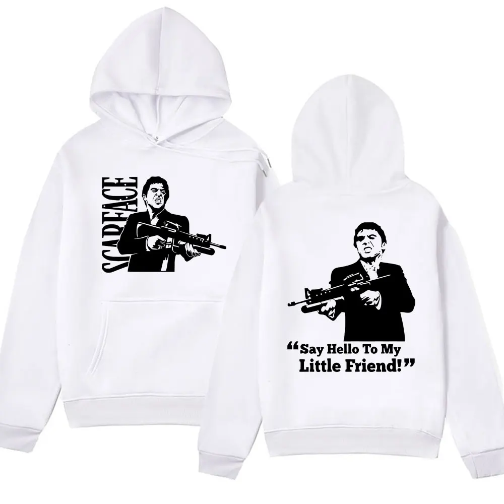 90s Vintage Al Pacino As Tony Montana Scarface Movie Say Good Night To The Bad Guy Slogan Graphic Print Hoodie Men Sweatshirt