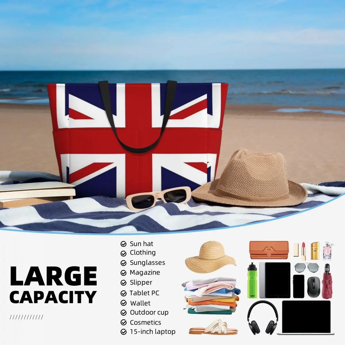 Union Jack Vlag Van Het Uk Strand Reistas, Draagtas Retro Volwassen Dagelijks Verjaardagscadeau Multi-Style Patroon