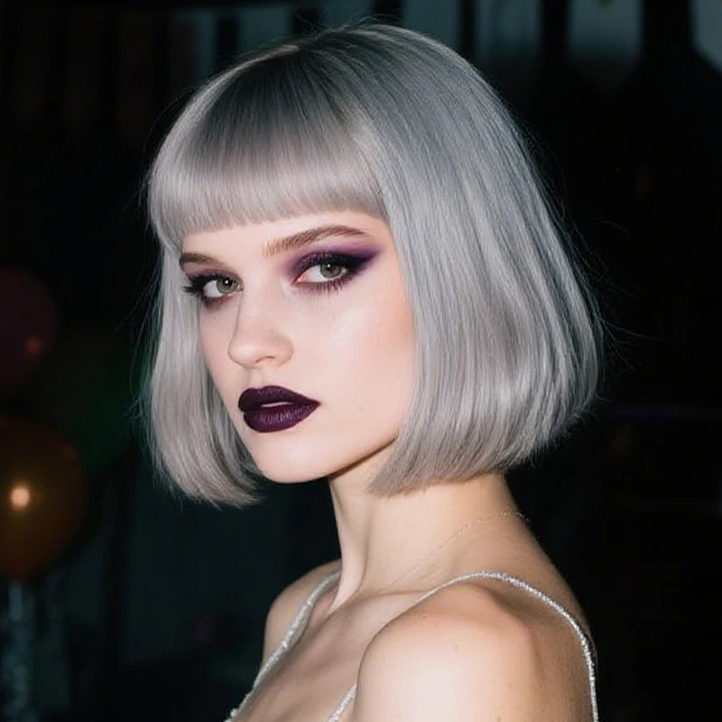 New wig for women, short straight hair, gray white gradient color headband, short hair cover Synthetic fiber wig
