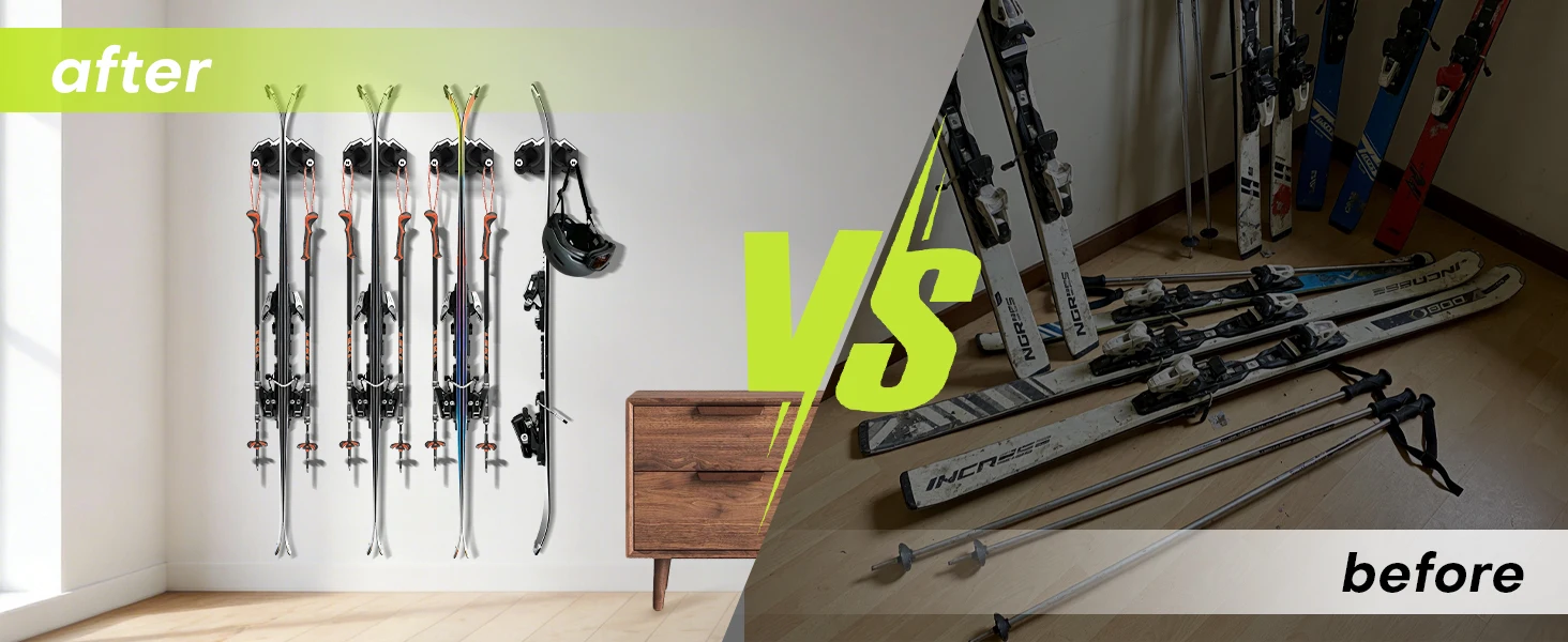 Hikeen Ski- und Snowboard-Wandhalterung Passend für Alle Skier oder Snowboards Skiwandhalterung Rutschfeste Aufbewahrung für Garagenorganisation Winterausrüstung – Detail 3